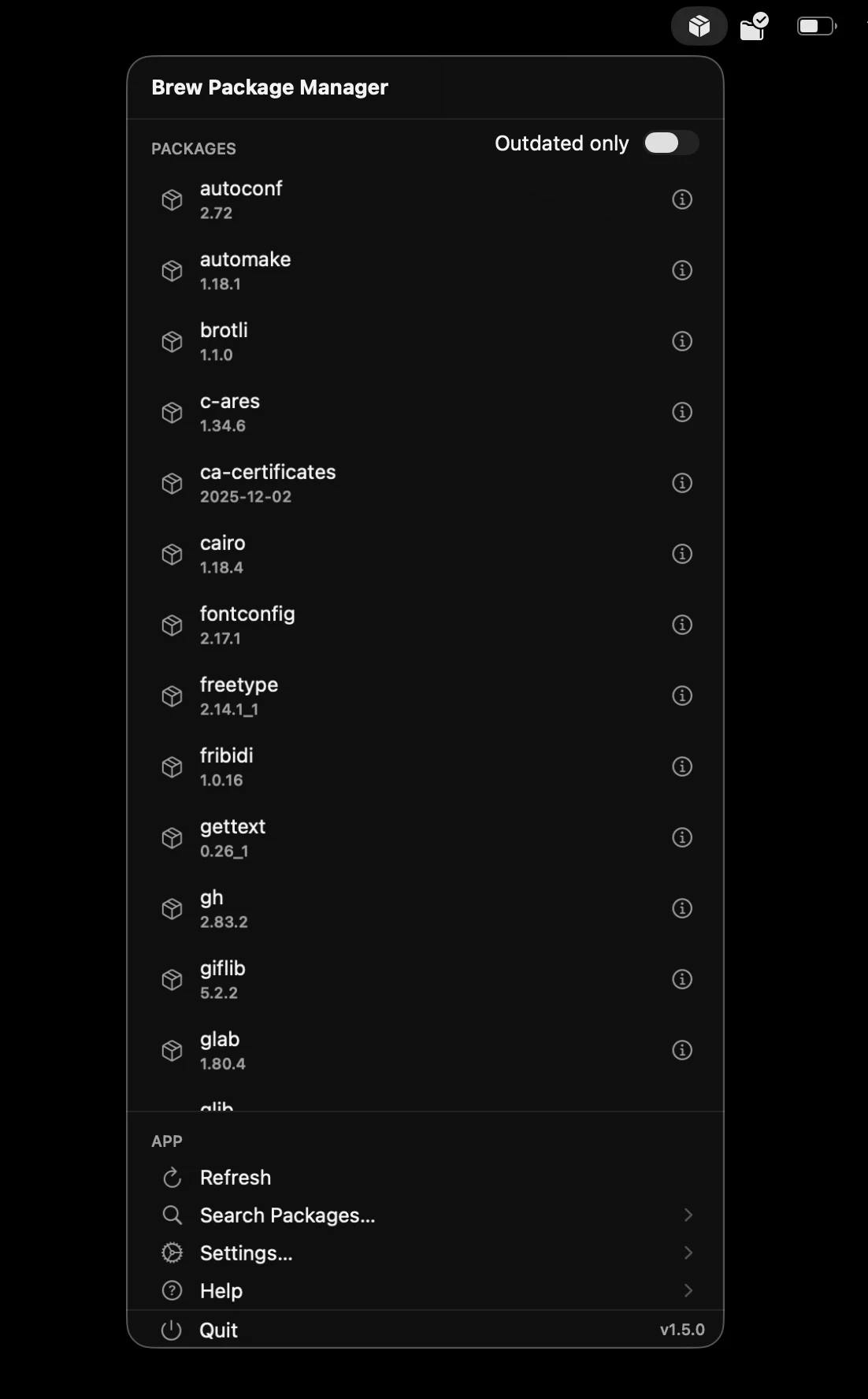 BrewPackageManager - Vista principal