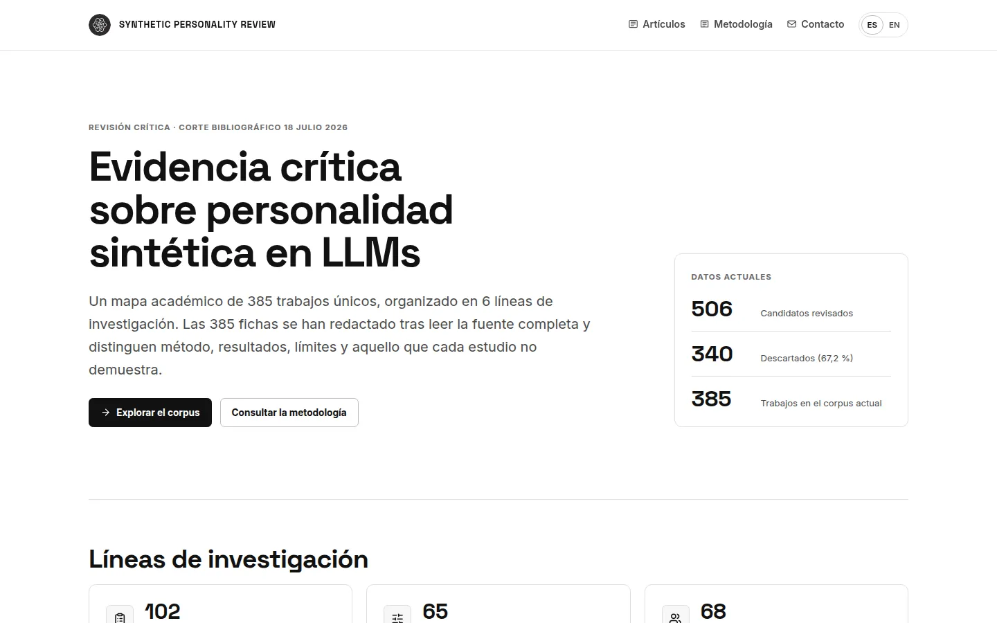 Synthetic Personality Review — home